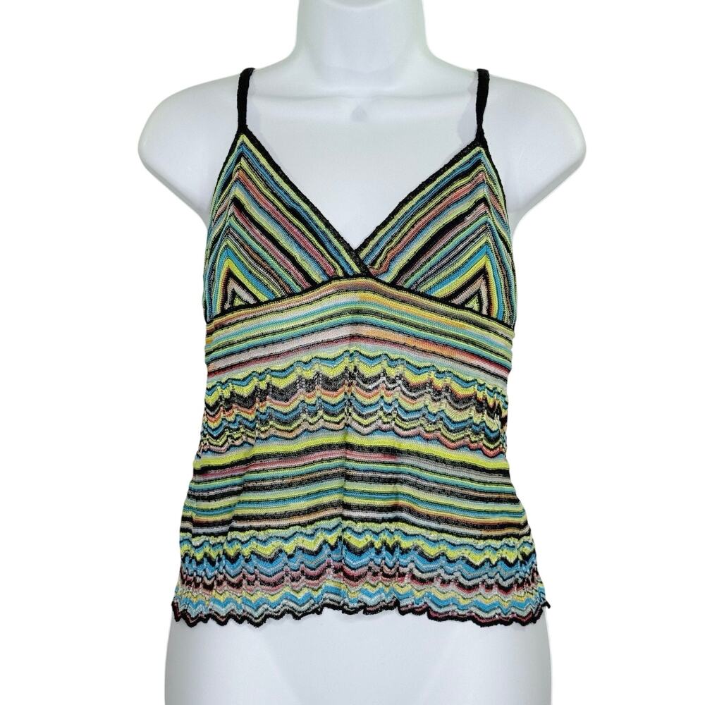 Missoni Vintage Zig Zag Knit Tank 8 Multicolor Chevron Crochet Camisole Y2K
